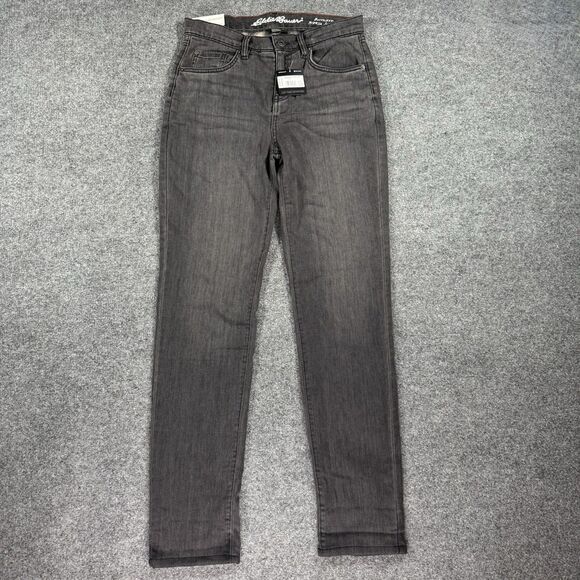 NWT Eddie Bauer Boyfriend Flannel Lined Midrise Straight Jeans Charcoal Size 2 - Picture 2 of 12